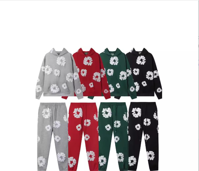 Kanye West Style Fleece Denim Tears Hoodie & Sweatpants Set