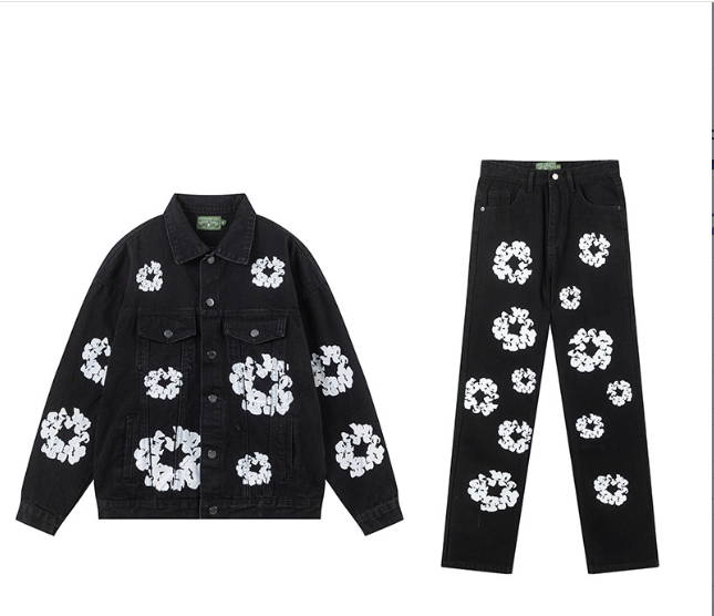 Kanye West Style Fleece Denim Tears Hoodie & Sweatpants Set