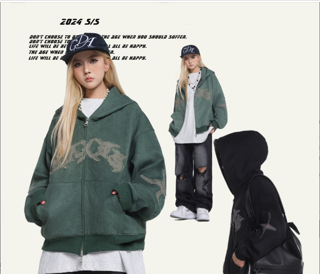 Glfs2026 Autumn Loose Cardigan Zipper Suede Hoodie