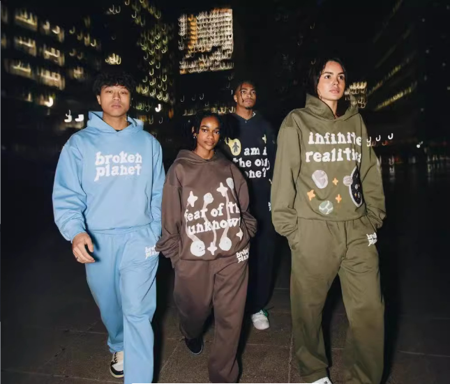 Broken Planet Letter Foam Print Hoodie Suit