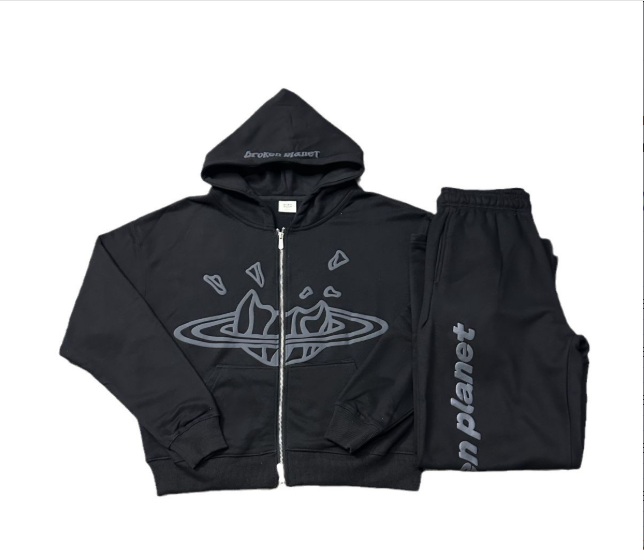 Broken Planet Letter Foam Print Hoodie Suit
