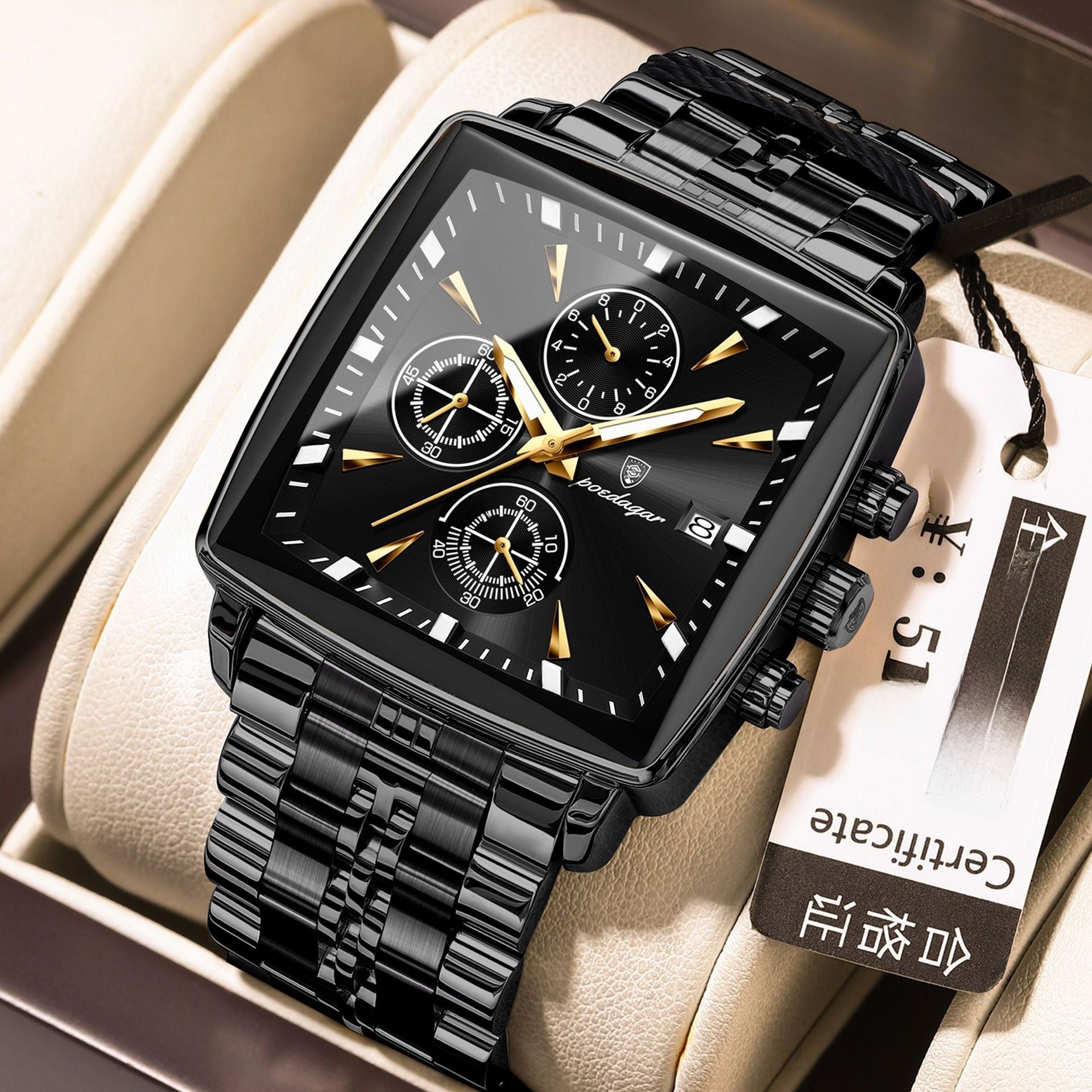 Multifunctional business square men's watch